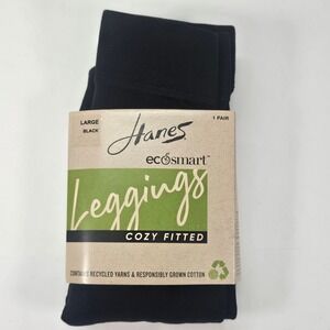 Hanes Ecosmart Cozy Fitted Black Womens Leggings Large Recycled Cotton Polyester